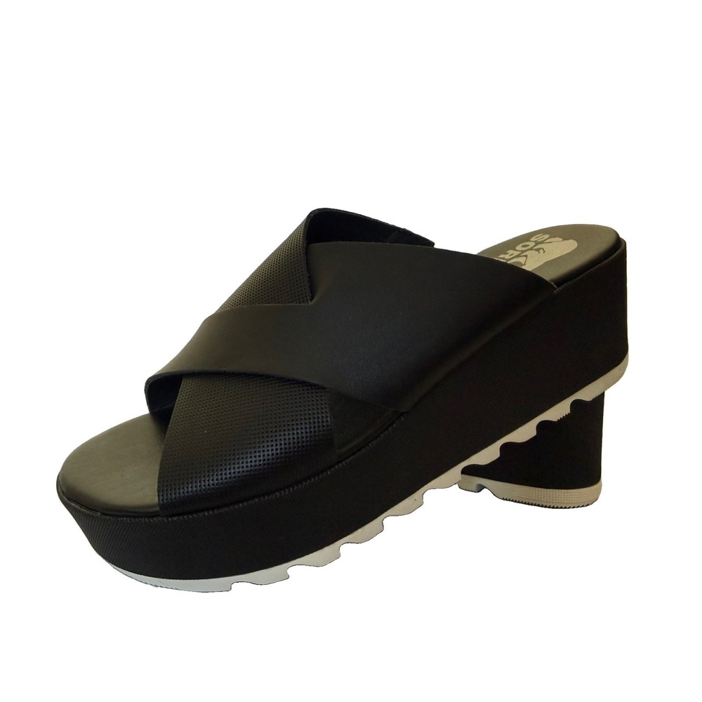 Sorel Cameron Flatform Mule Sandals Black Sea Salt Leather Women's Sz 9 Platform